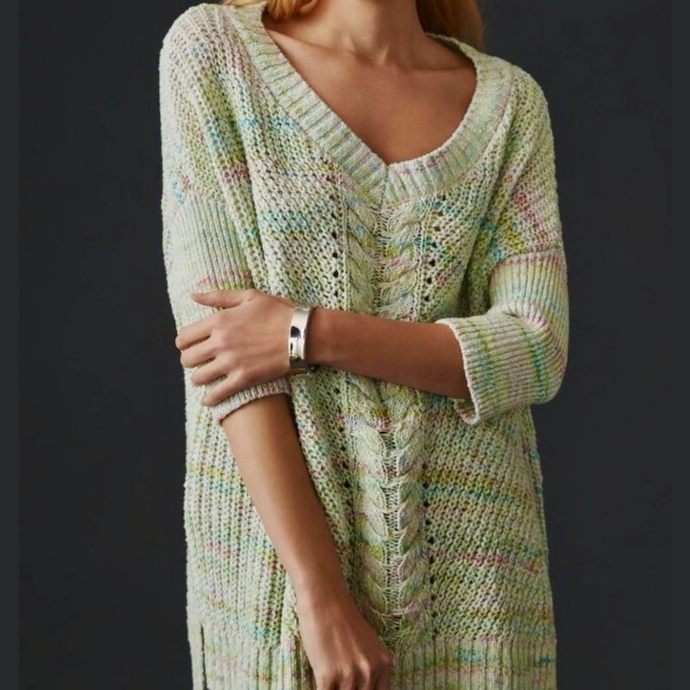 Pilcro Oversized Chunky Cable-Knit Sweater in “Mint” Green Multi Size Small